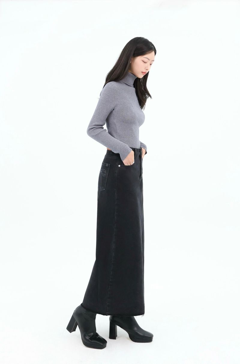DENIM MAXI SKIRT_BLACK code 26003