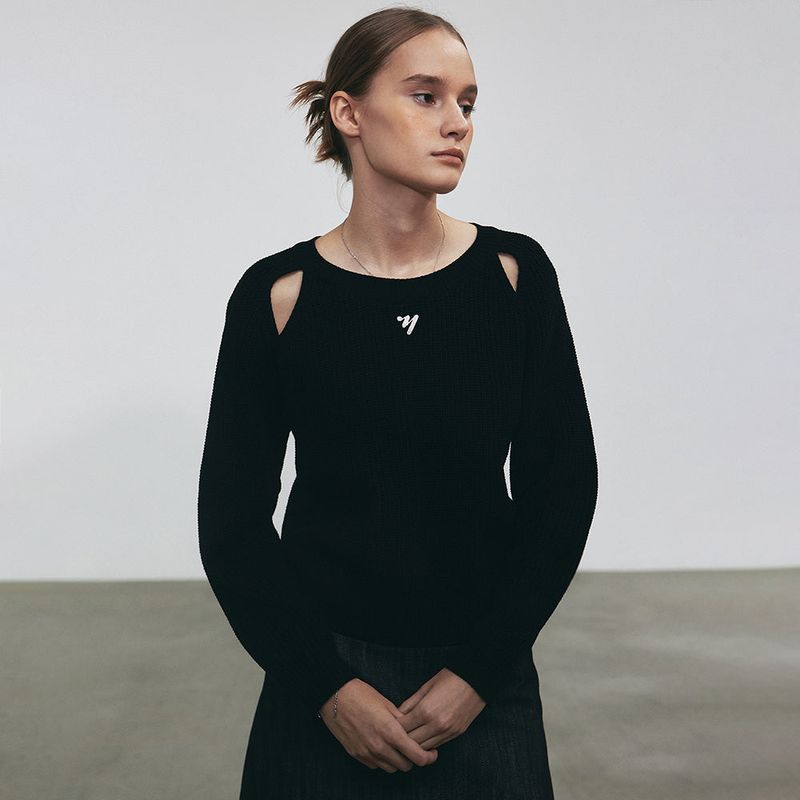 NICK&NICOLE（ニック＆ニコール）の「NNC RIBBED CUT OUT KNIT_BLACK（Tops）」