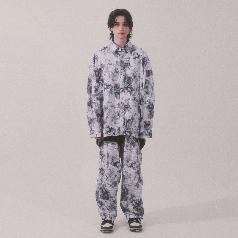 tie-dye wide cargo pants_white
