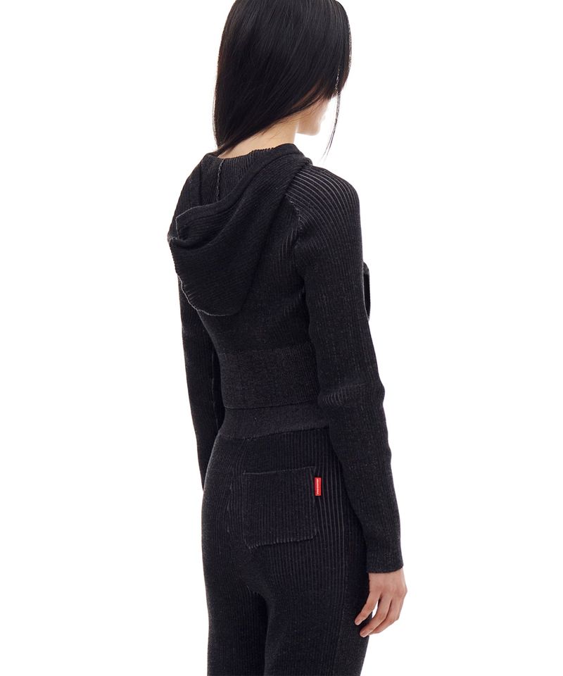 SMALL LOGO CROP KNIT HOOD ZIP-UP (BLACK)