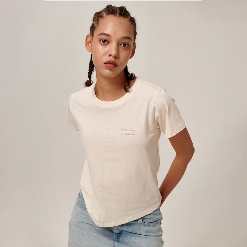 Flatwave in Seoul（フラットウェーブ イン ソウル）の「Fika Classic Logo T-Shirt Beige（Tops）」