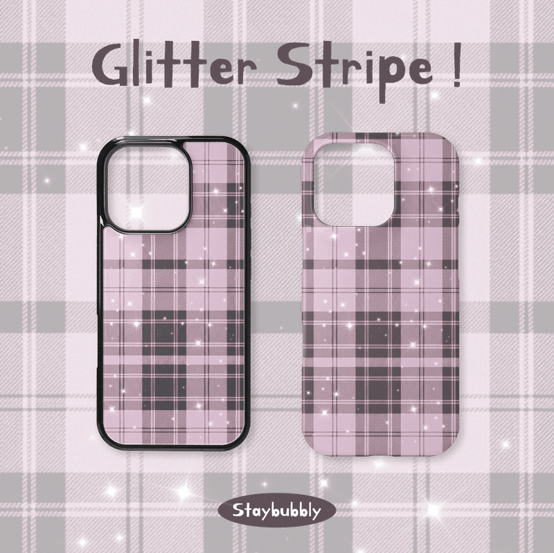 STAYBUBBLY（ステイバブリー）の「[STRIPE GLITTER] キュートストライプチェックパターン マグセーフガラスフォンケース（スマホグッズ/小物）」