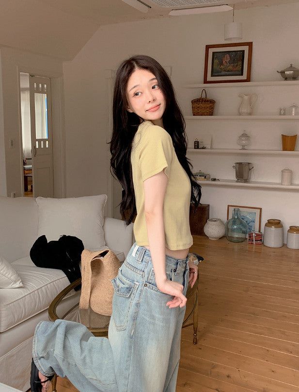 ND Basic Rib Crop Short Sleeve T-shirt (6color)