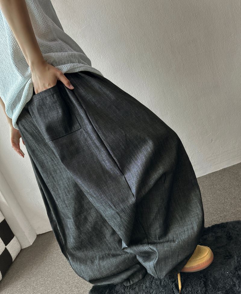 Lever Side Panel Elastic Waist Raw Denim Pants 2color