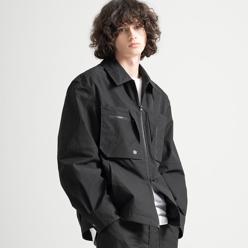 Poly Cotton Zip Shirts Jacket - BLACK