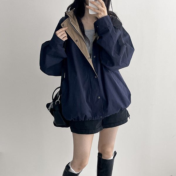 Bitt Two-Way String High-Neck Hooded Field Jacket Jumper (4 colors)