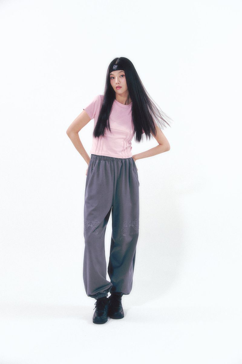 Knee Point Ribbon Jogger Pants Charcoal