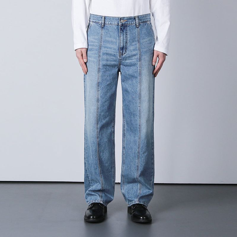 RELAXED FIT FRONT SEAM WASHED DENIM