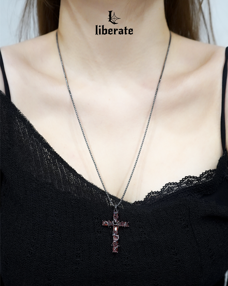 Red Cubic Cross Chain Necklace