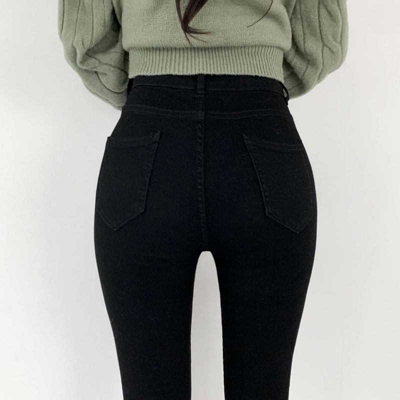 Whiskered Two-Button High Waist Skinny Jeans
