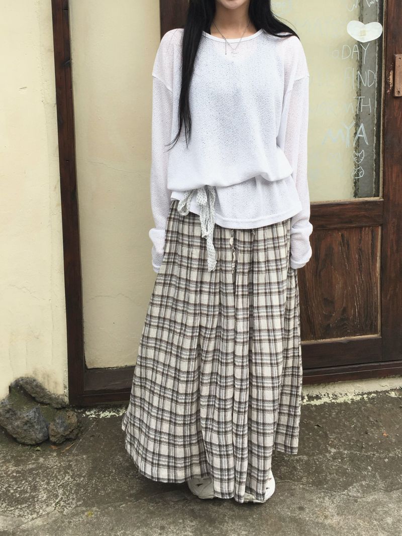 Maple Check Banded Shirred Skirt (3c)