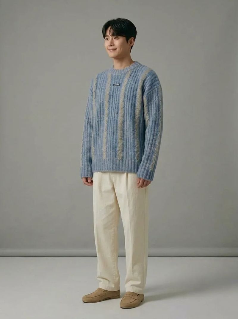 Light Blue&Grey Twist Knit