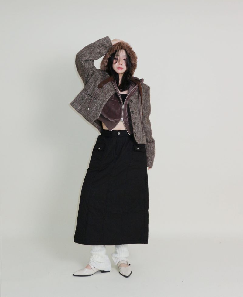 Linda Brush Mohair Crop Long Sleeve Jacket