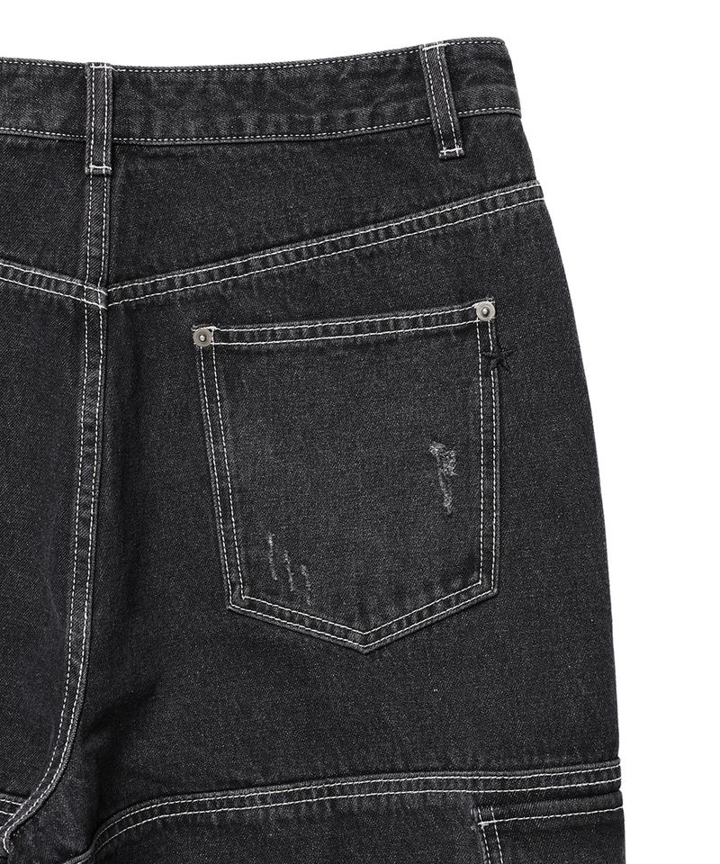 WASHED DENIM CARGO PANTS BLACK(CV2EFUD111A)
