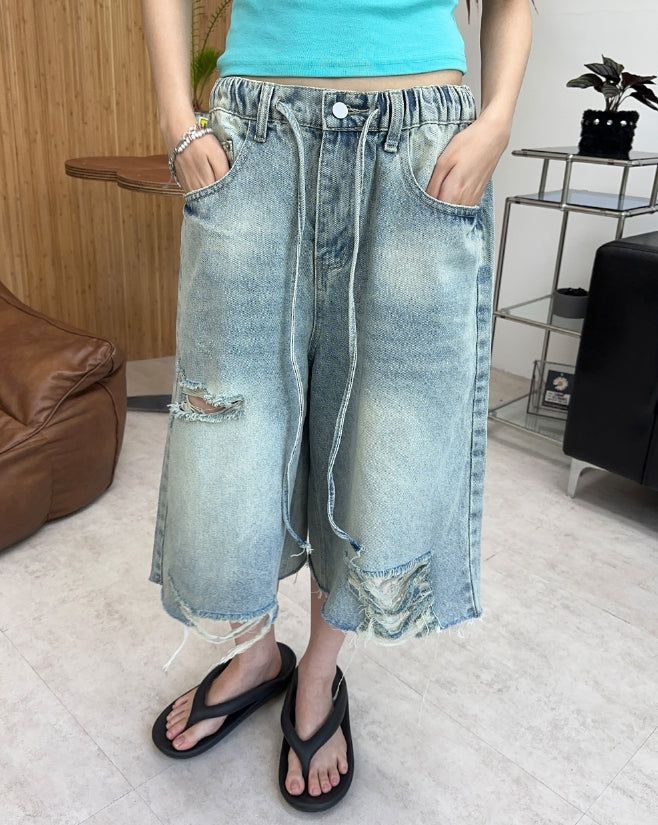 Hike Damaged Bermuda Denim