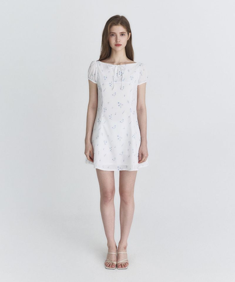 Ribbon flare dress (White)
