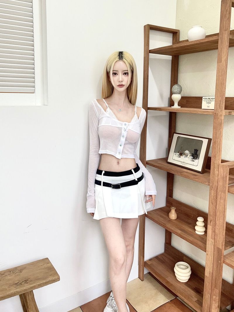 1303. Bralette layered button T (3color)