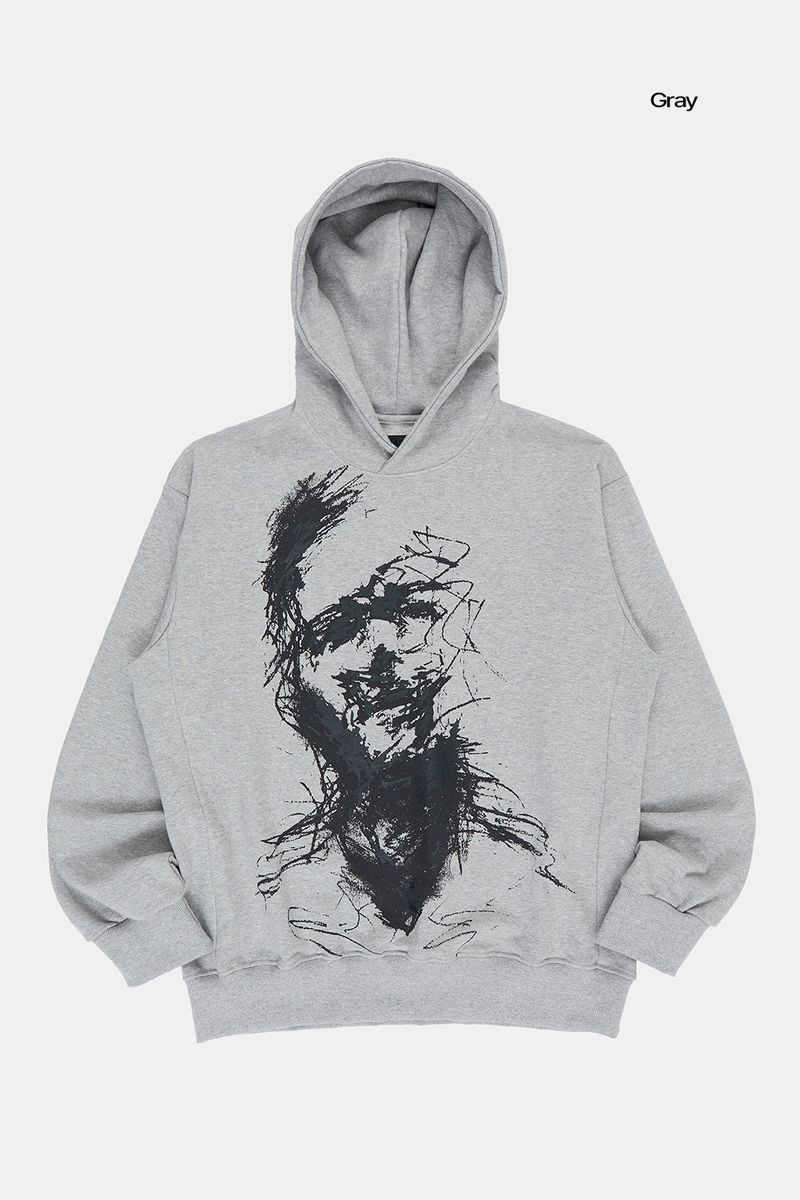 Drawing face non-pocket hoodie