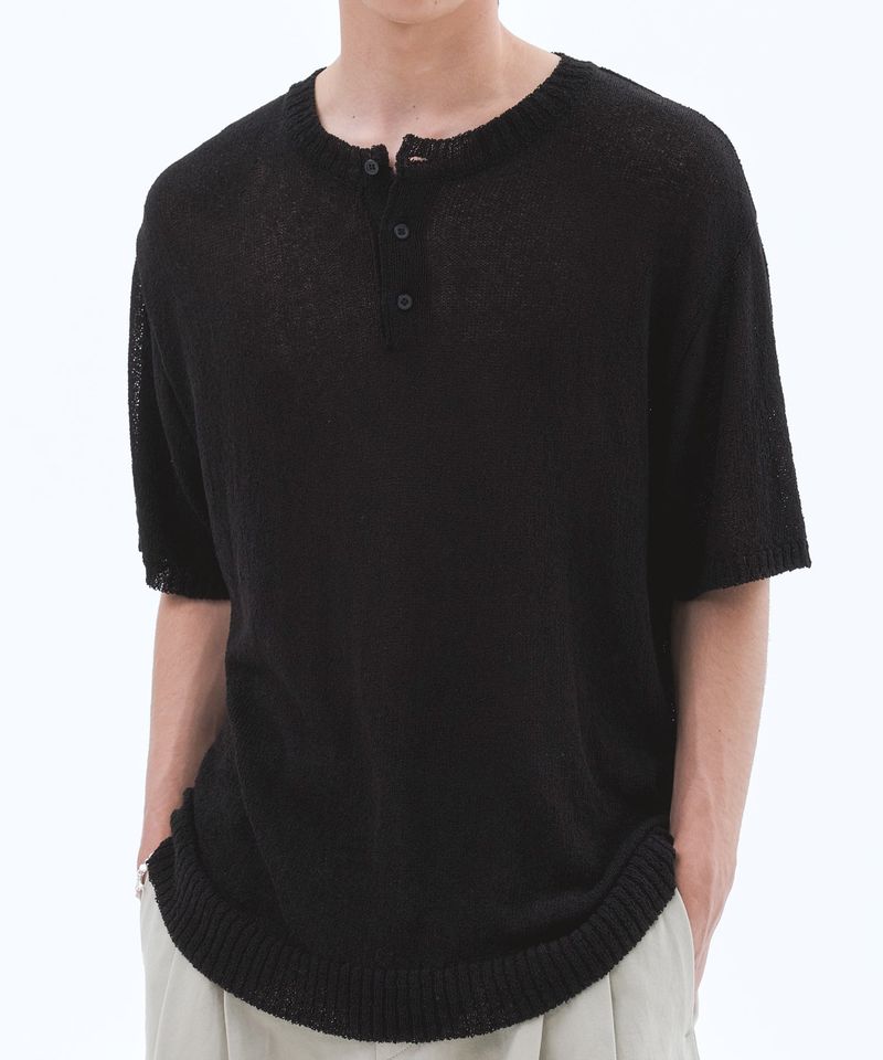 TRIP LE SENS（トリプルセンス）の「Cloud Summer Henley Neck Knit_Black  （Tops）」