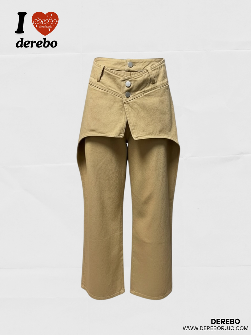 Layered cotton wide casual pants