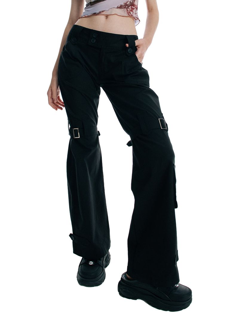 0 8 low-rise belted pants - BLACK