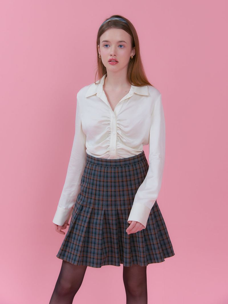 PLEATS CHECK SKIRT_CHARCOAL
