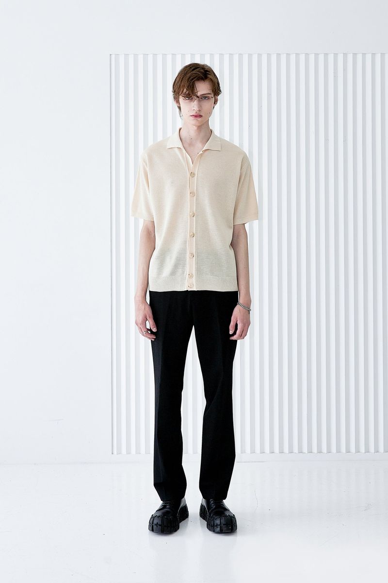 BUTTON UP HALF SLEEVE PIQUE CARDIGAN CREAM
