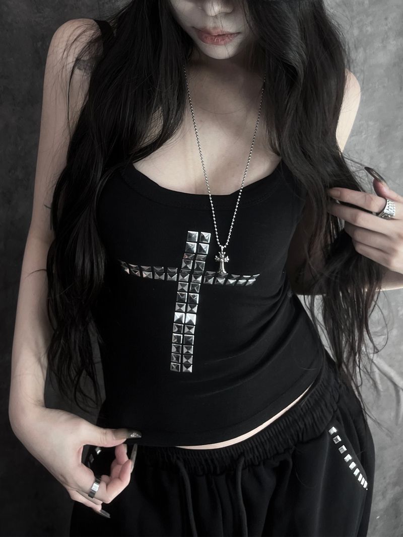 metal stud cross sleeveless (3color)