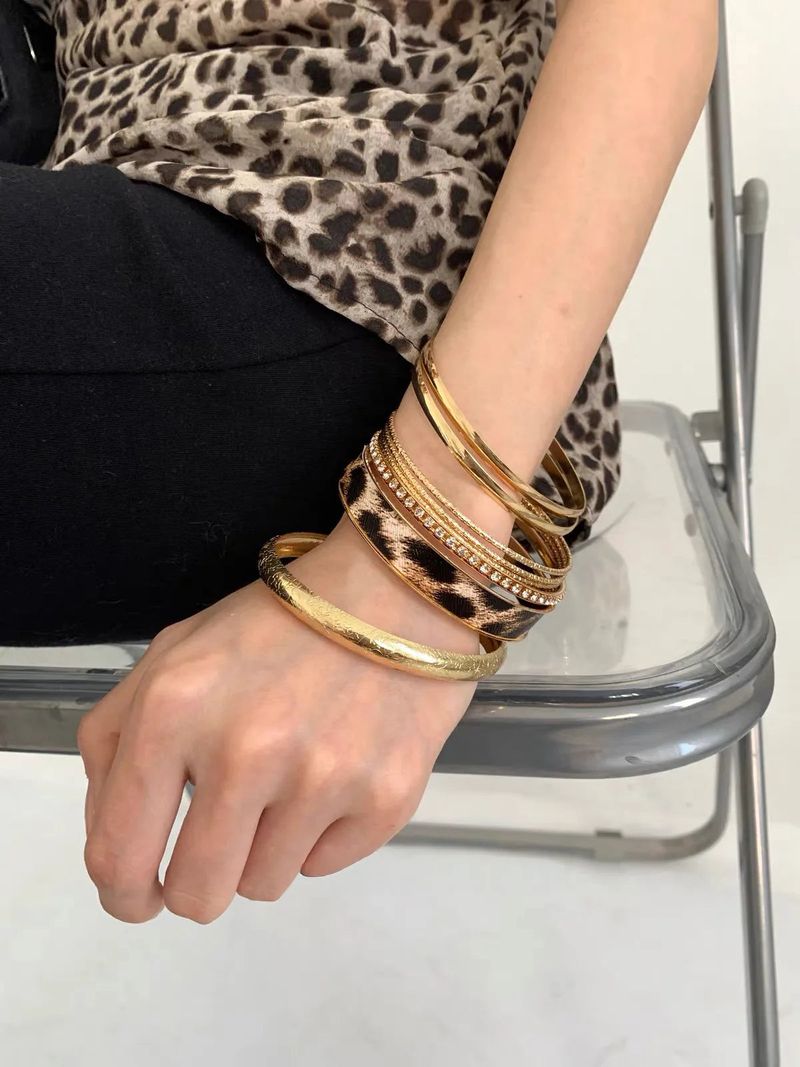 Leopard twinkle gold bangle SET