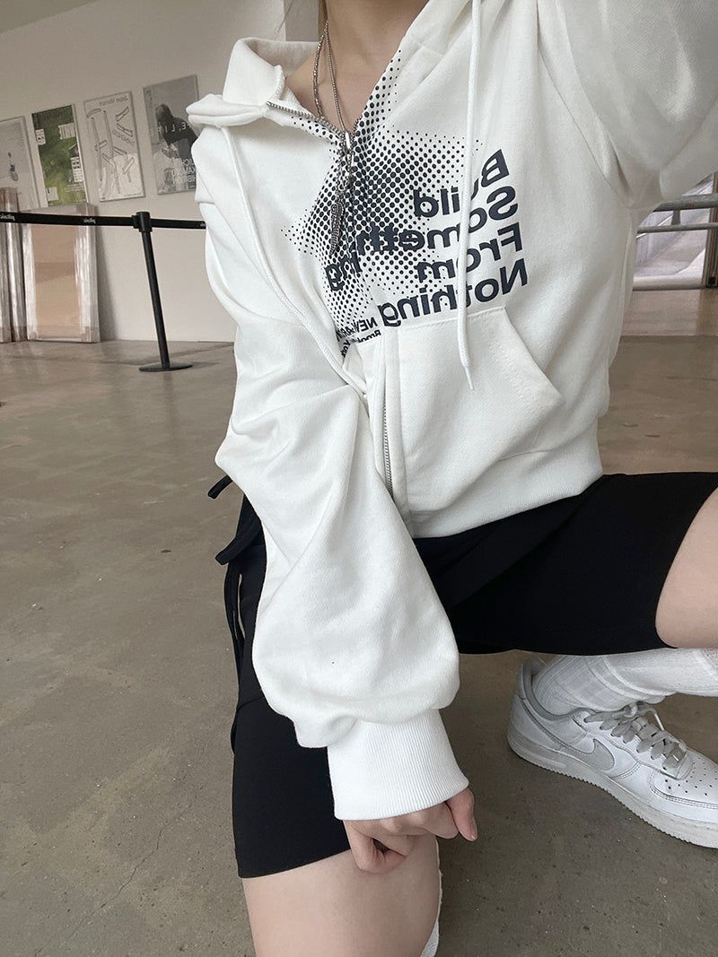 Crop dot hood zip-up