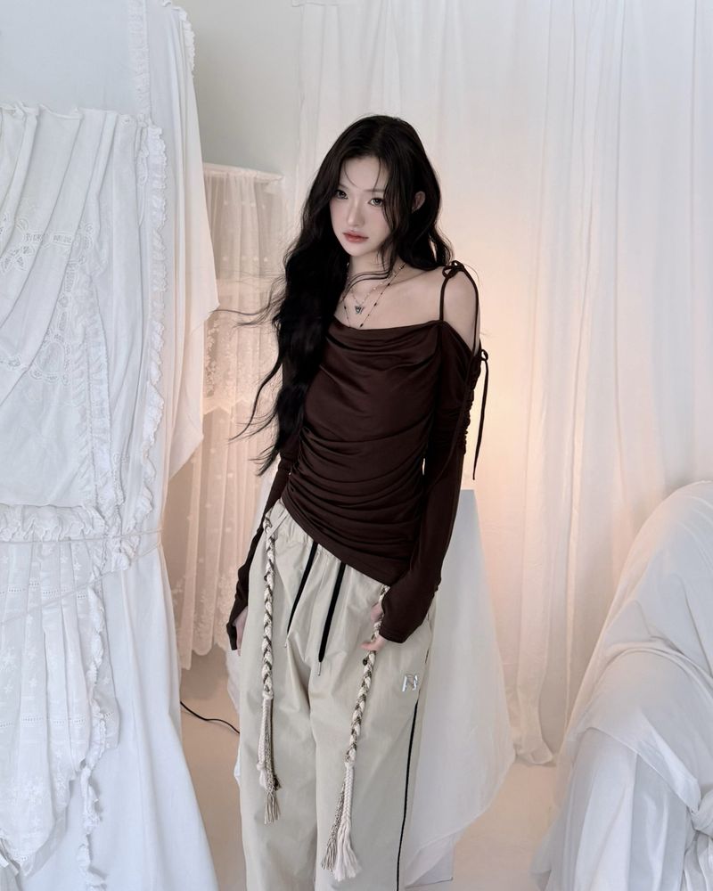 Cats Draping One-Shoulder Top