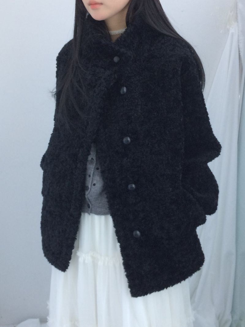 highneck puffy fur jacket