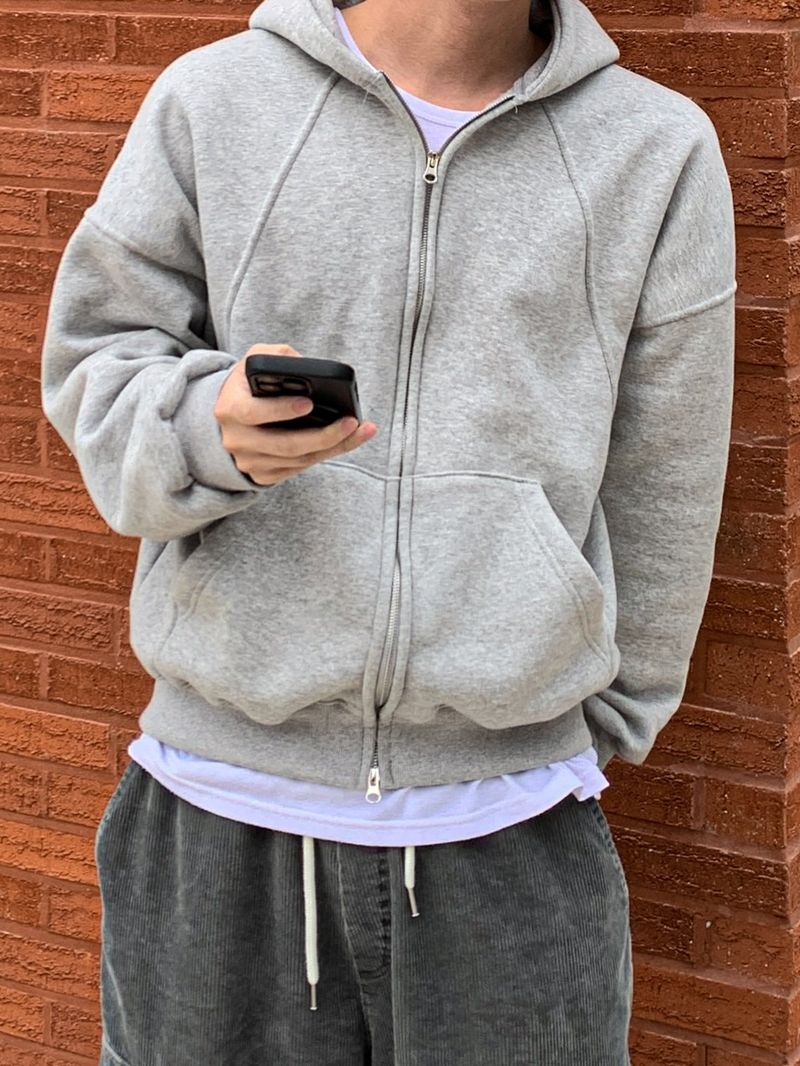 Cut-out sweat hood zip-up