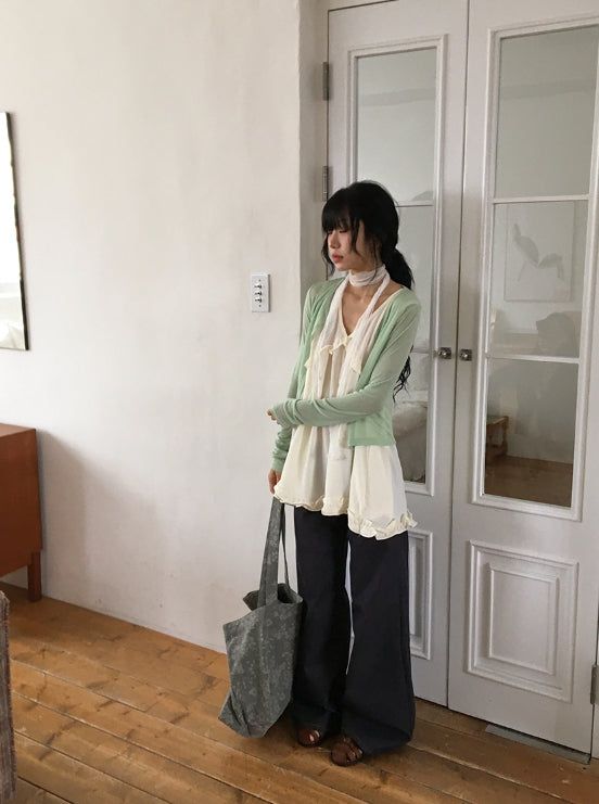 Shoto Deep-V Ruffled Layered Sleeveless Blouse