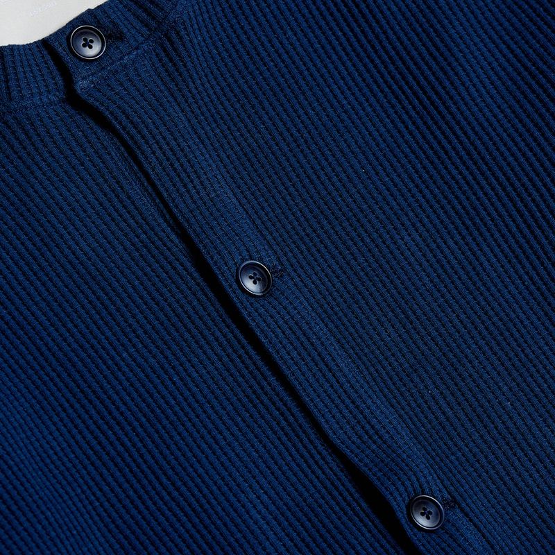 DAMP ROUND-NECK WAFFLE CARDIGAN_NAVY