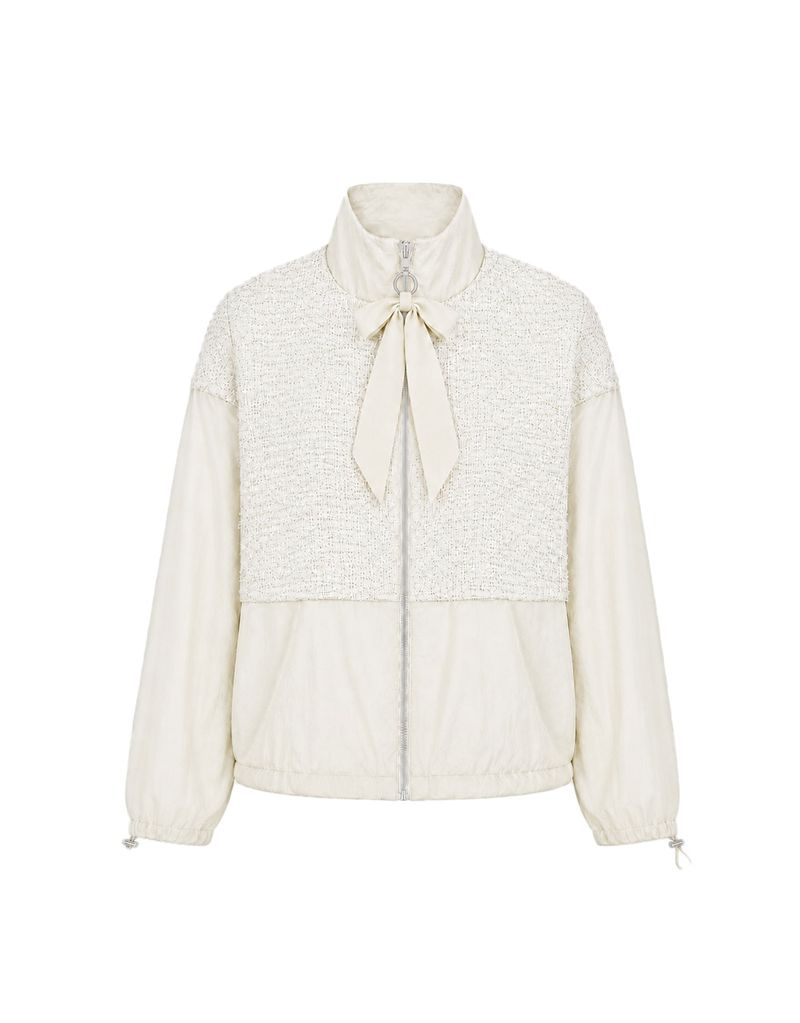 TWEEDY-A（ツウィーディア）の「[PRE-FALL] フローラ ツイード レイヤード リボン ハイネック ストリング ウインドブレーカー アイボリー（ジャケット/アウター）」