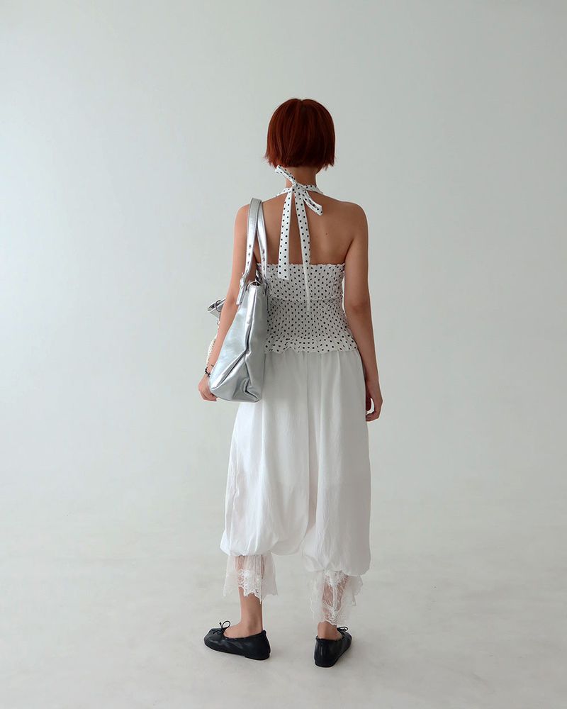 dot halter neck smoke blouse