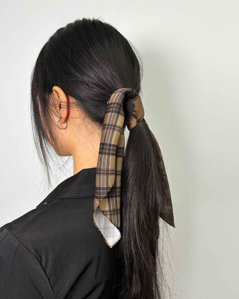 Half&Half Plaid Mini Scarf 45 _ BEIGE