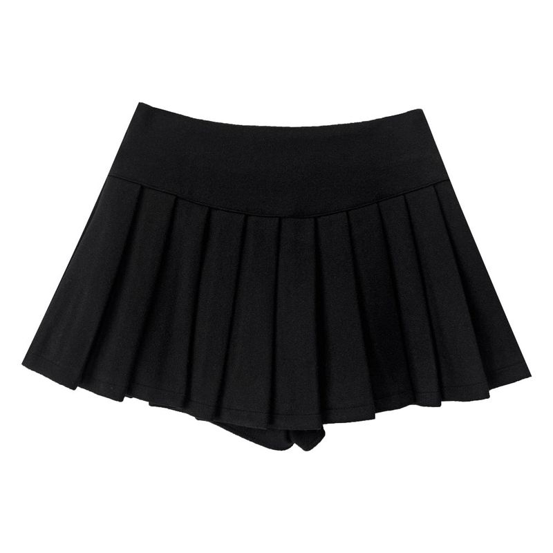 Winter wool short slit pleated mini skirt (2 colors)