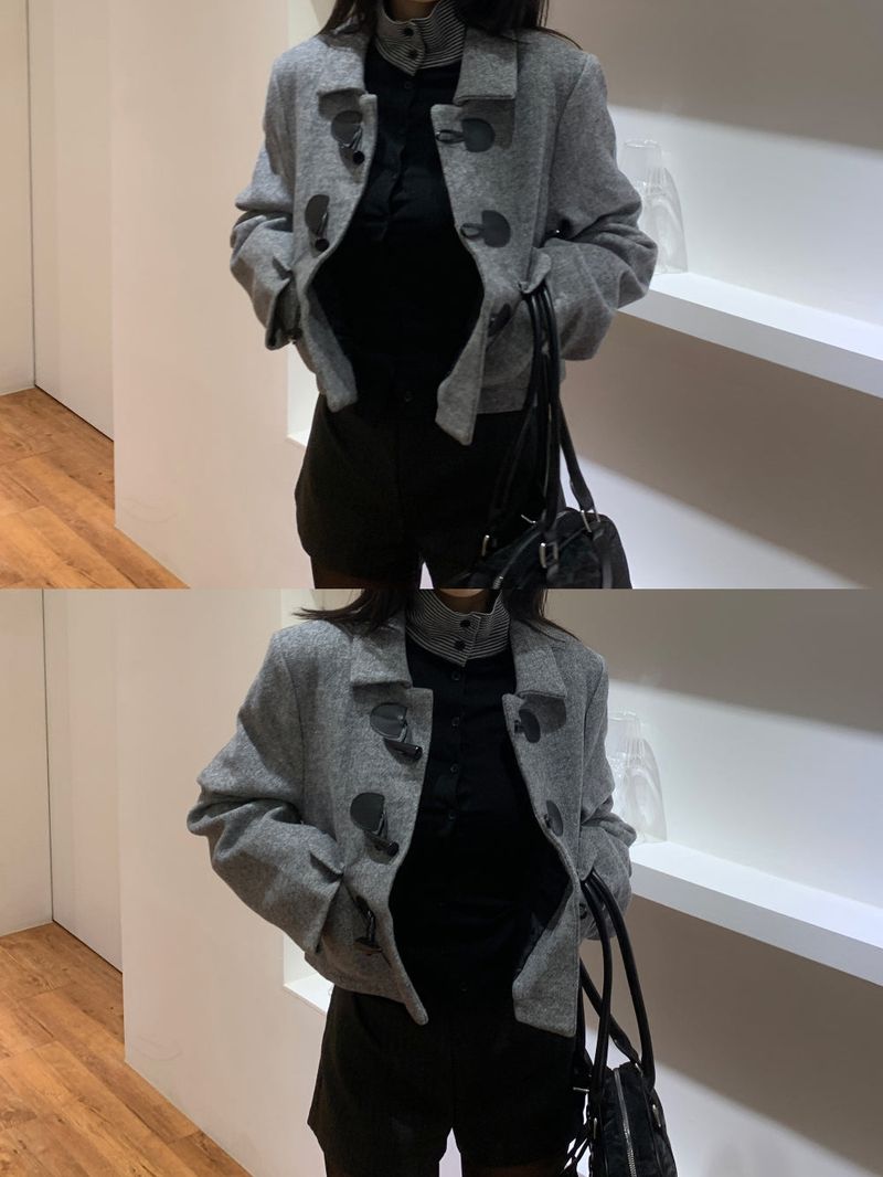 British Gray Duffel Button Quilted Crop Coat