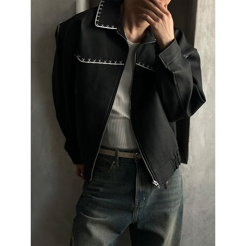  [PREMIUM][HANDMADE] Stitch western leather blouson(2color)