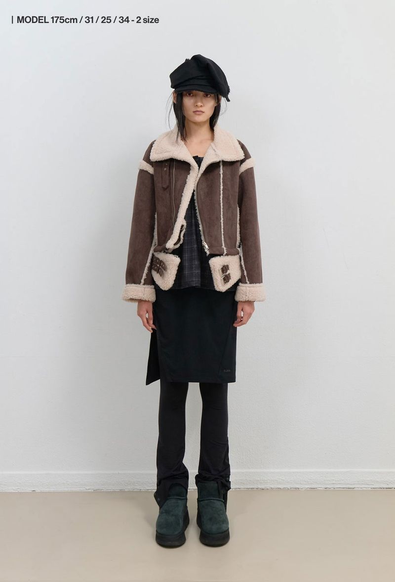 Detachable Fur Shearling Jacket / Stone Brown
