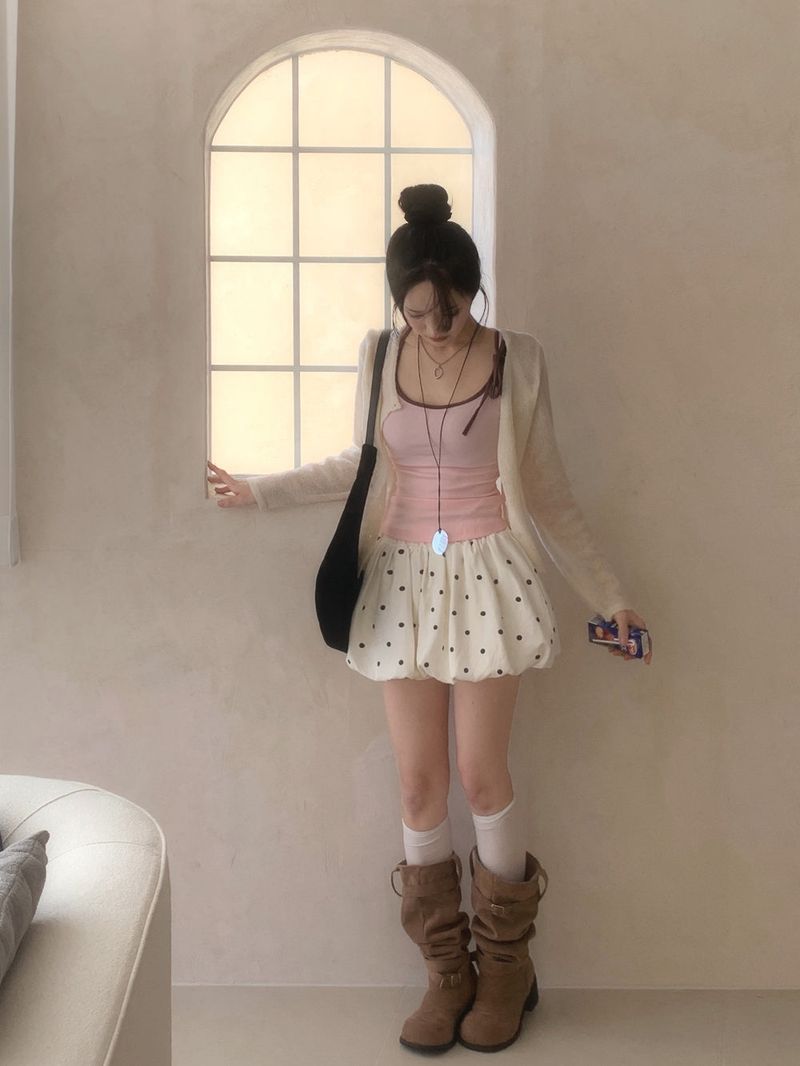Dot Mellow Balloon Fit Mini Skirt