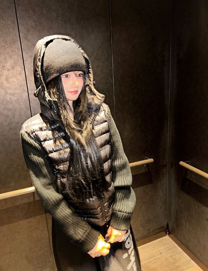 Black tech knit padding jacket