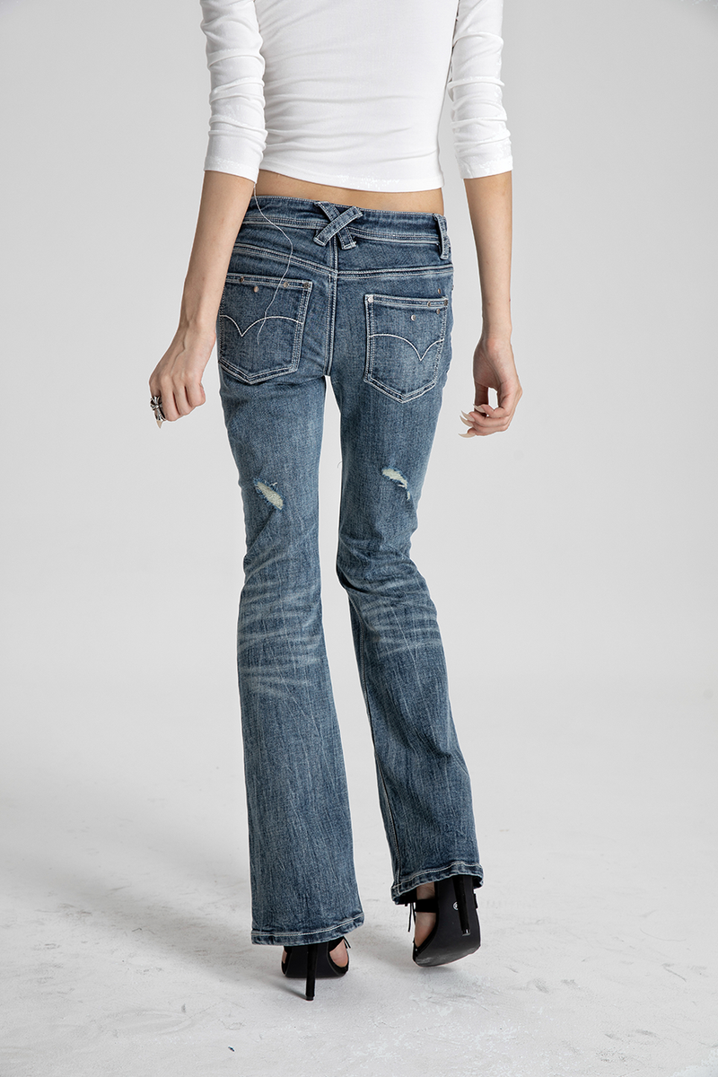 SEXXDEVIL White-Stitch Leopard Washed Jeans