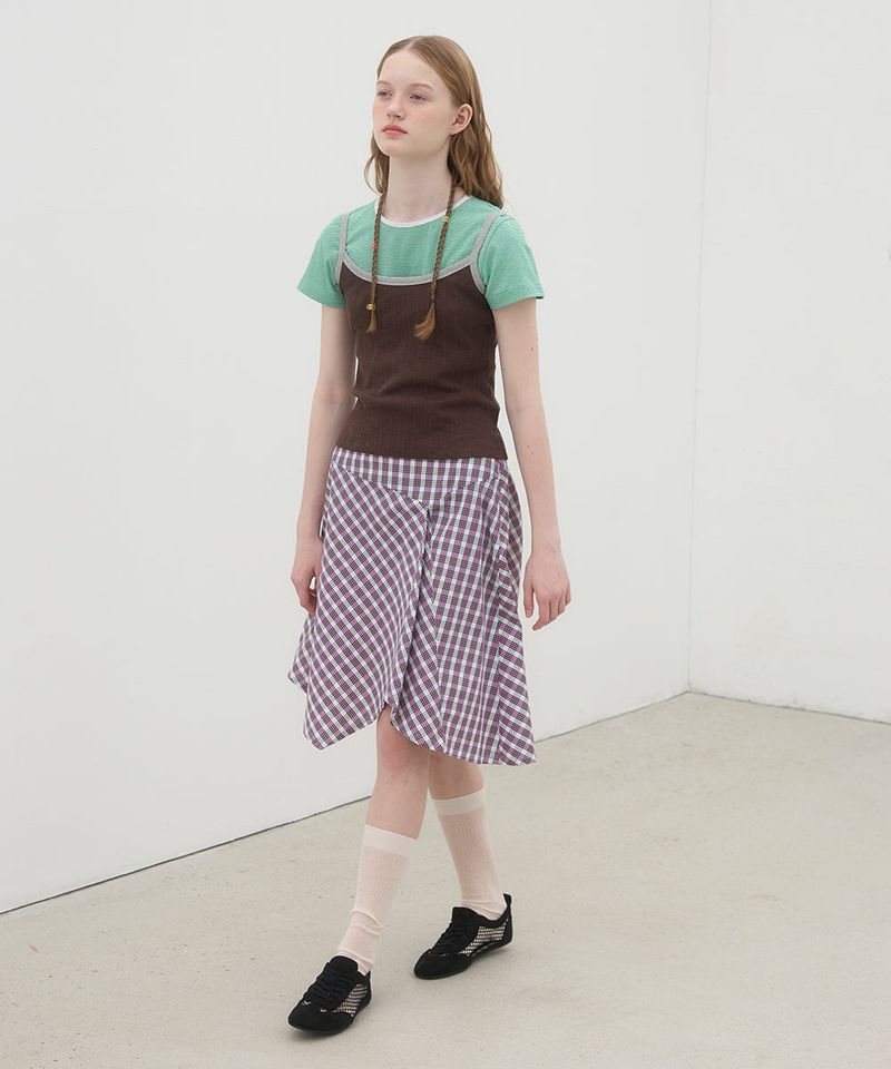 Checked Asymmetric Skirt - Pink