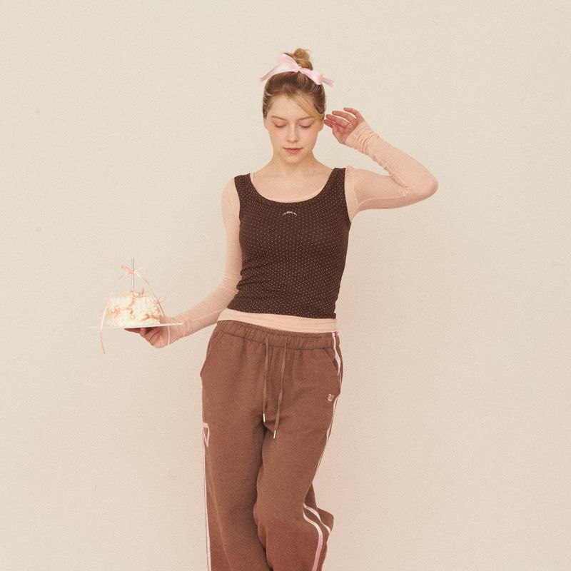 DOT RIBBON SLEEVELESS TOP - BROWN