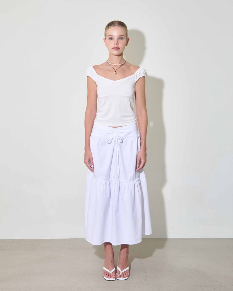 OFF SHOULDER SHIRRING TOP / IVORY