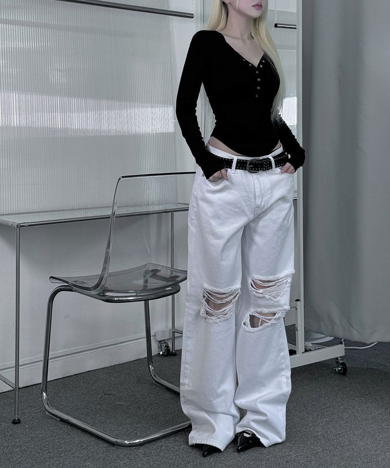Destroyed White Cotton Pants