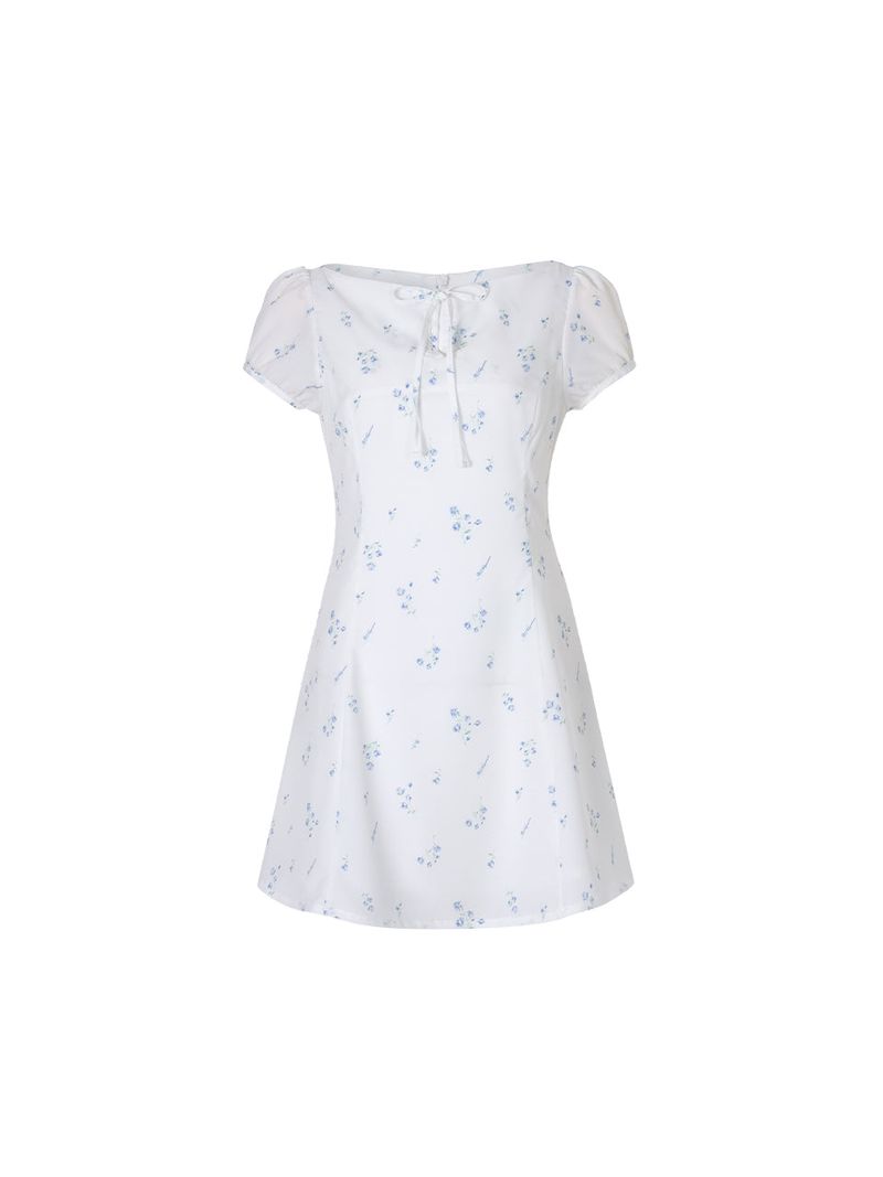 Ribbon flare dress (White)